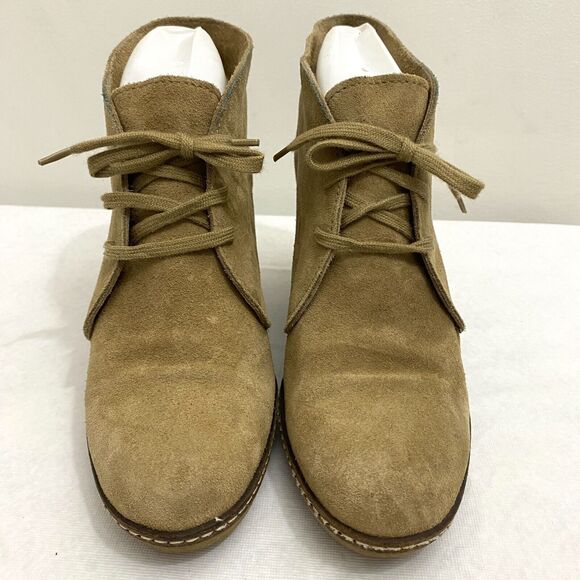 J Crew MacAlister Tan Suede Leather Wedge Heel Ankle Bootie in Flax Womens 8 - Picture 3 of 11